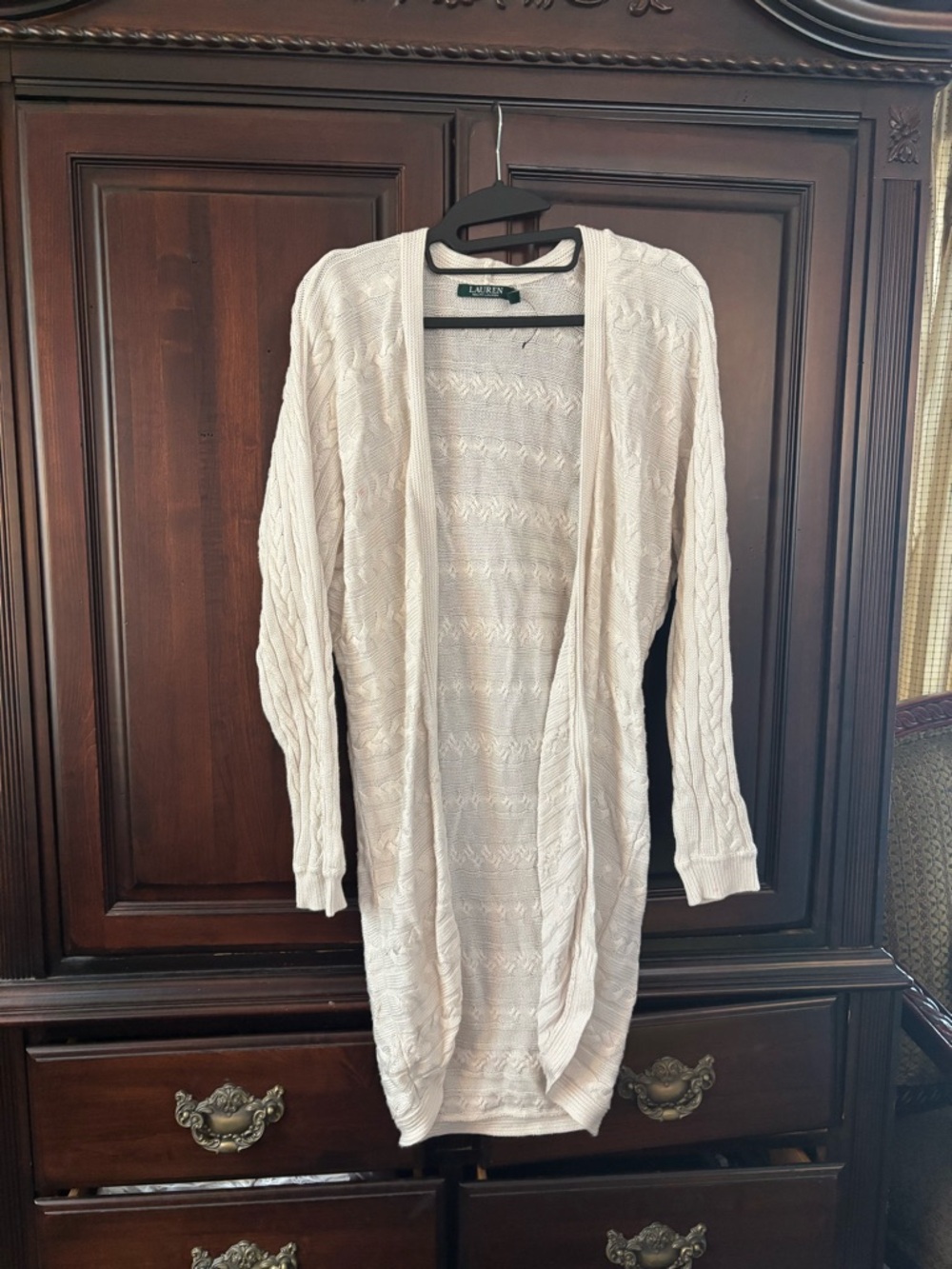 Ralph Lauren  Cream Cable-Knit Open Front Cardigan